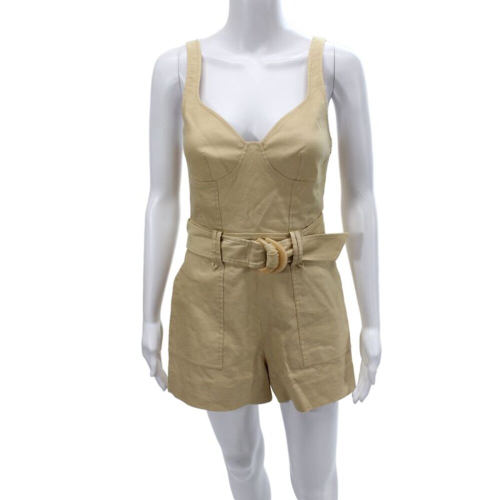 Simkhai Womens Romper Beige Linen Sweetheart Buckle Sleeveless Summer Size 2